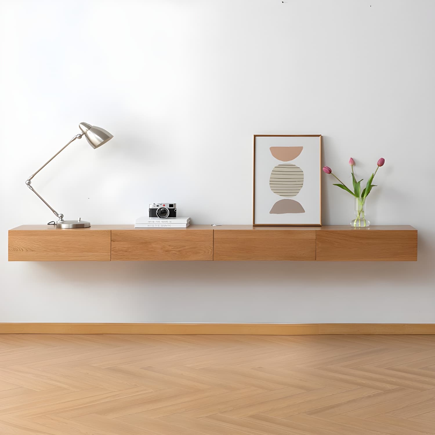 Modern Wall-Mounted Walnut TV Media Console with 2-Drawer and 2-Door