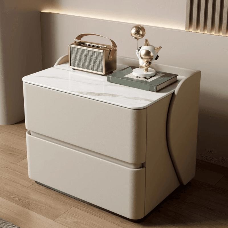 Minimalist 2 Tiers Drawer Storage Bedside Table with Faux Marble Top - image 14