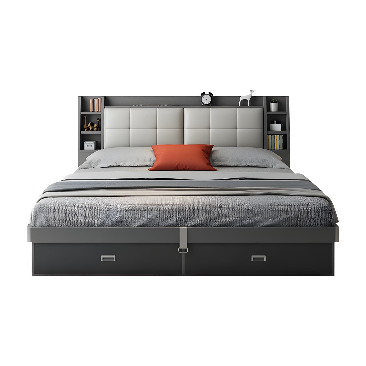 Upholstered Headboard Standard Bed with Storage Gray Wood 38.58" High - image 5