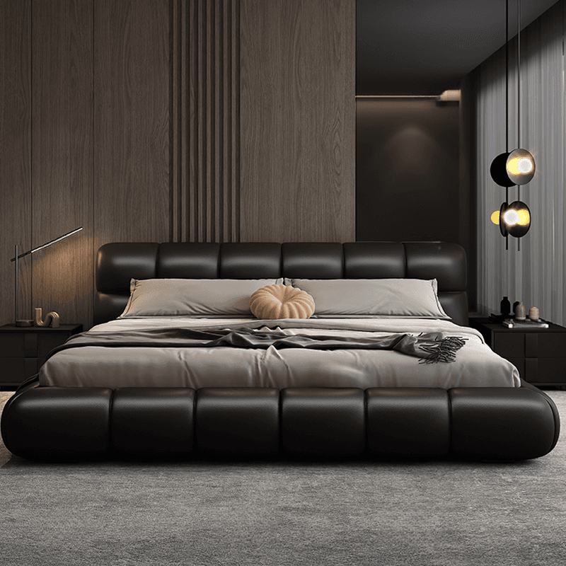 Tool-Free Assembly Padded Frame Rectangle Genuine Leather Solid Color Sponge Pallet Bed Frame for Living Room, Lift Up Storage Included/Not Included