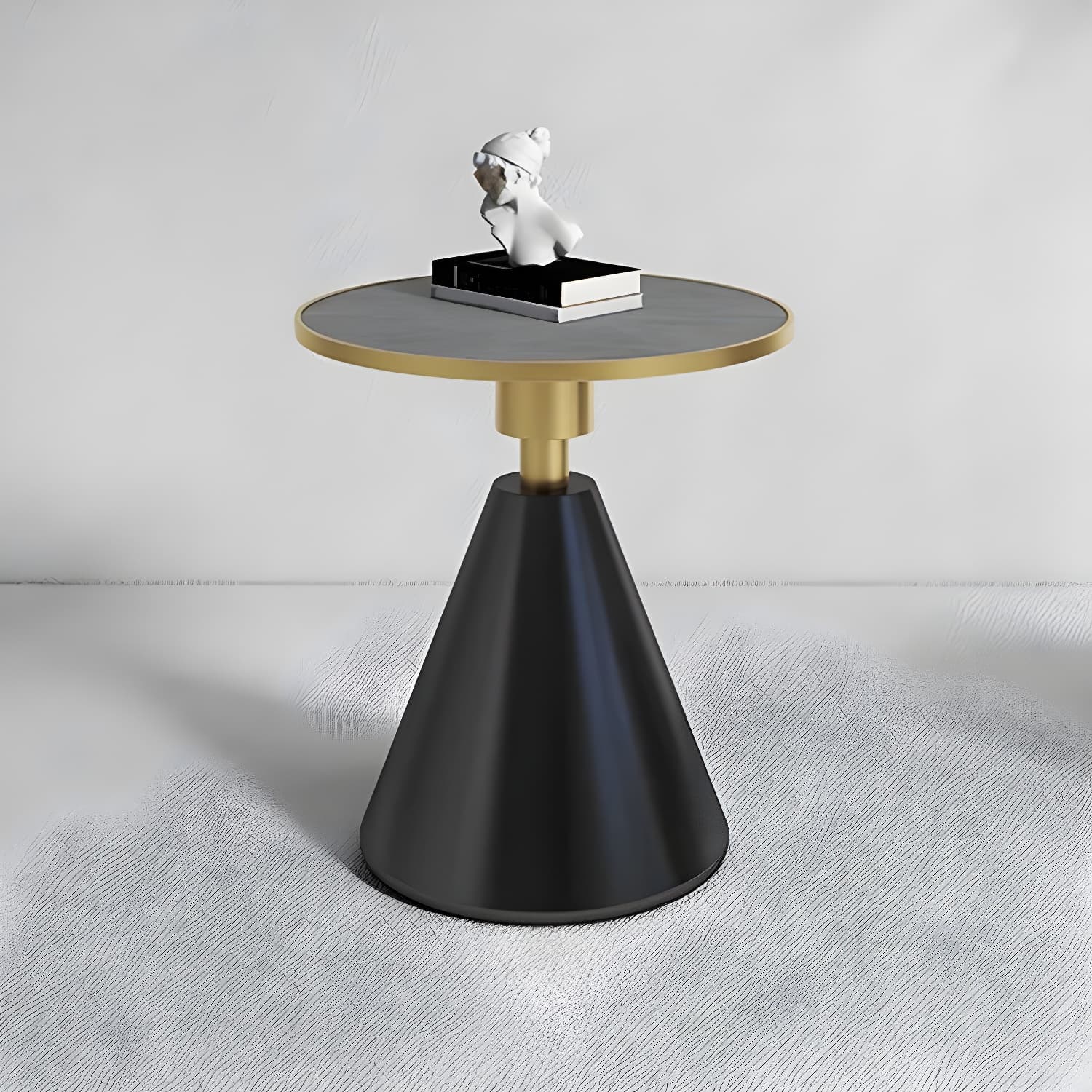 Round Stone Glam Coffee Table with Pedestal Iron Base and Built-in Storage