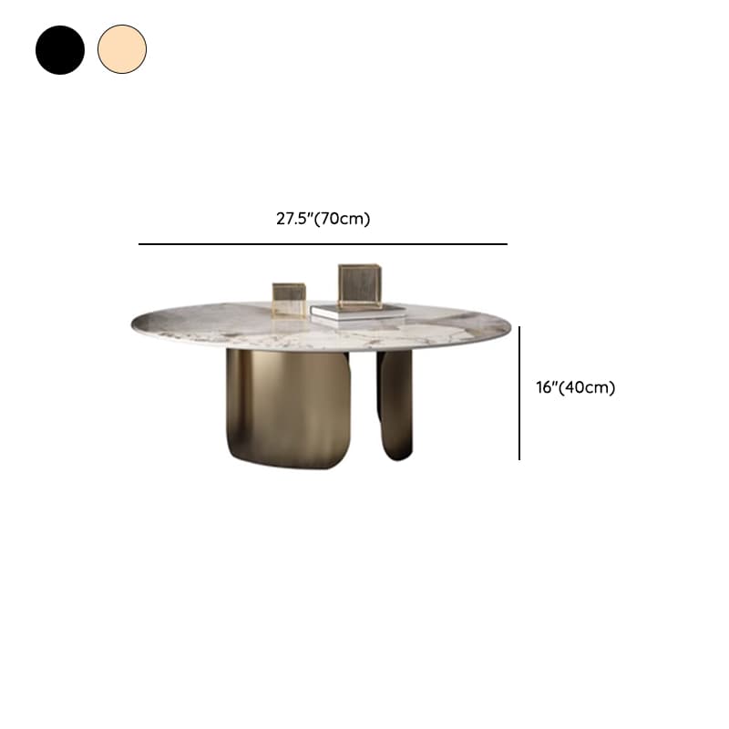 Chic Modern Round Beige Stone Top Coffee Table with Industrial Iron Base - image 13