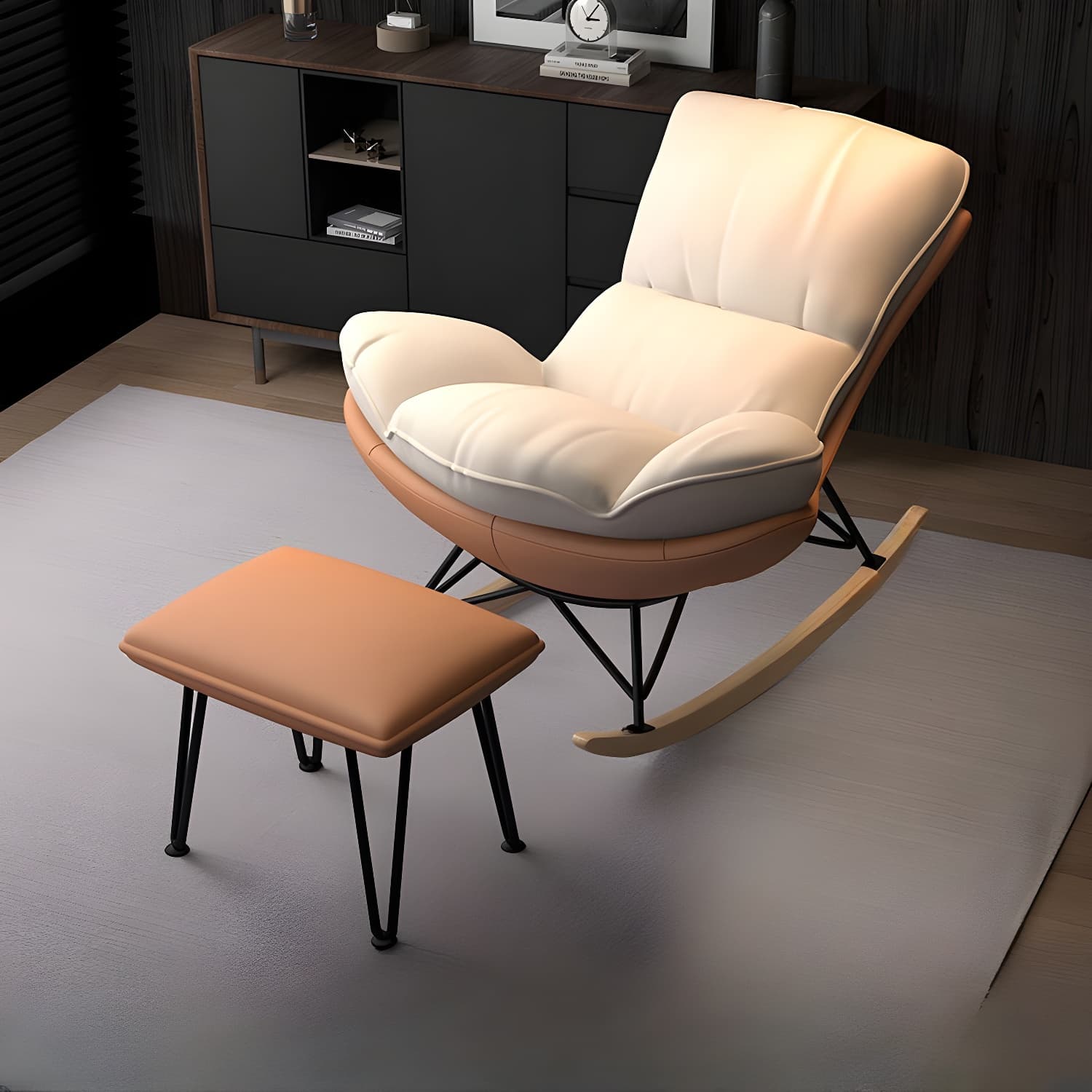 Stylish Upholstered Indoor Rocking Chair with Natural Wood Legs - image 7