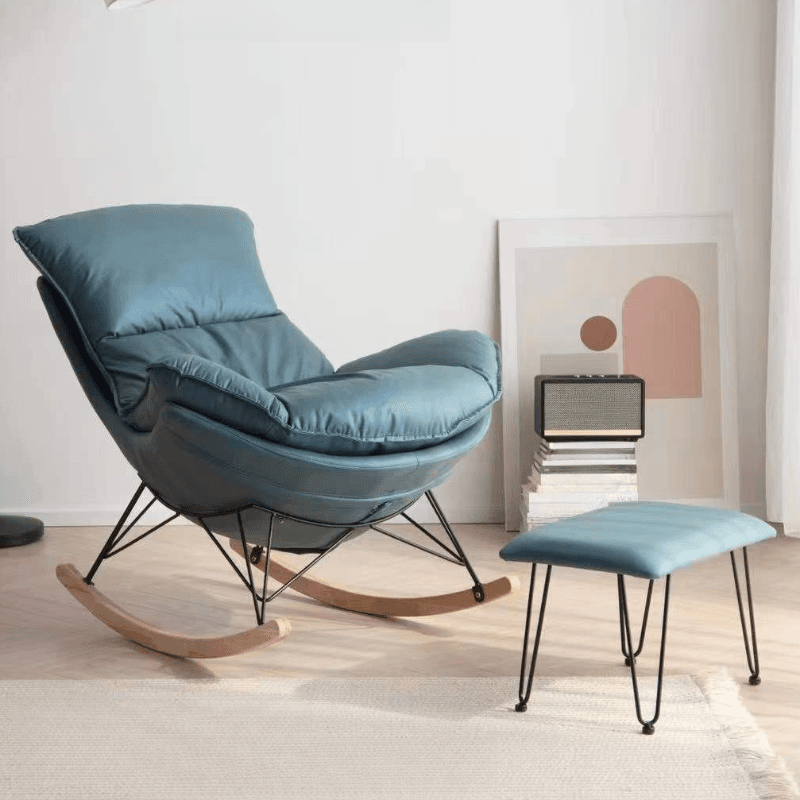 2-piece Stain Resistant Padded Rocking Accent Chair in Apricot Color with Footstool and Lumber Base in a Simple Style - image 4