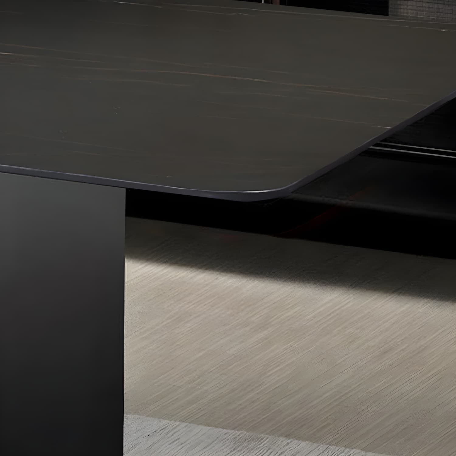 Sophisticated Modern Rectangle Stone Kitchen & Dining Table with Black Metal Trestle Base - image 10
