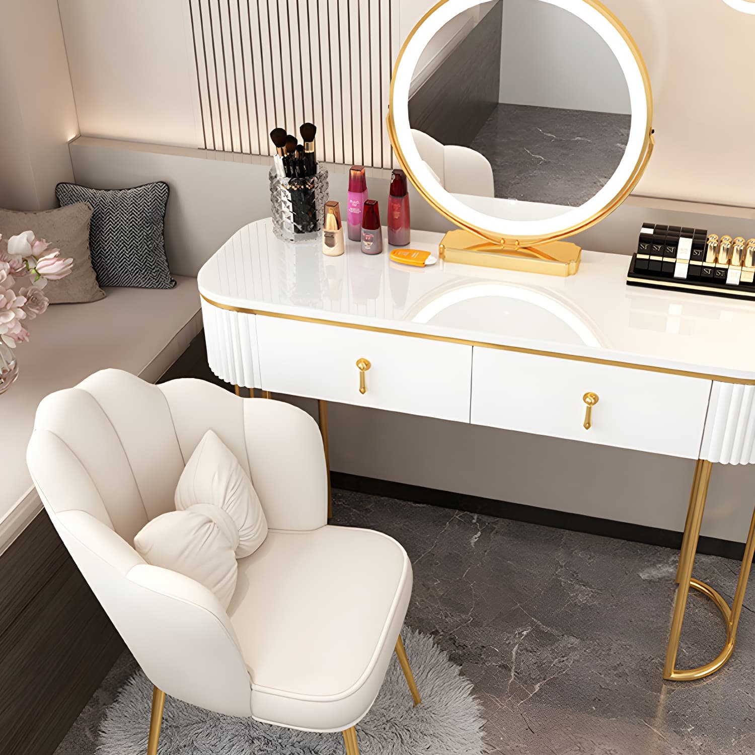 Lighted Mirror Makeup Vanity Storage Box Vanity Dressing Table for Bedroom - image 13