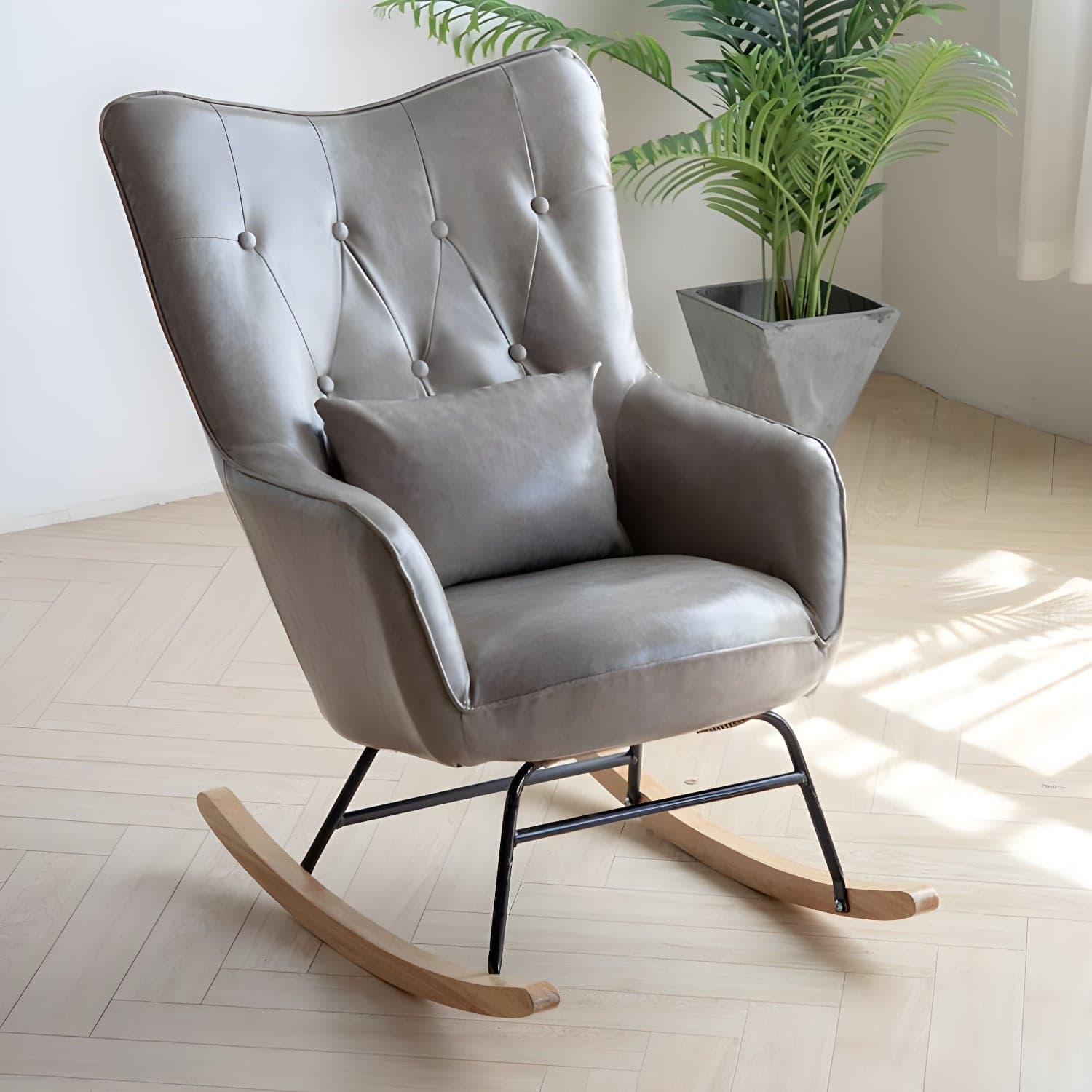 Scandinavian Rocking Chair with Wing Back and Wood Legs, Pillow Included - image 4