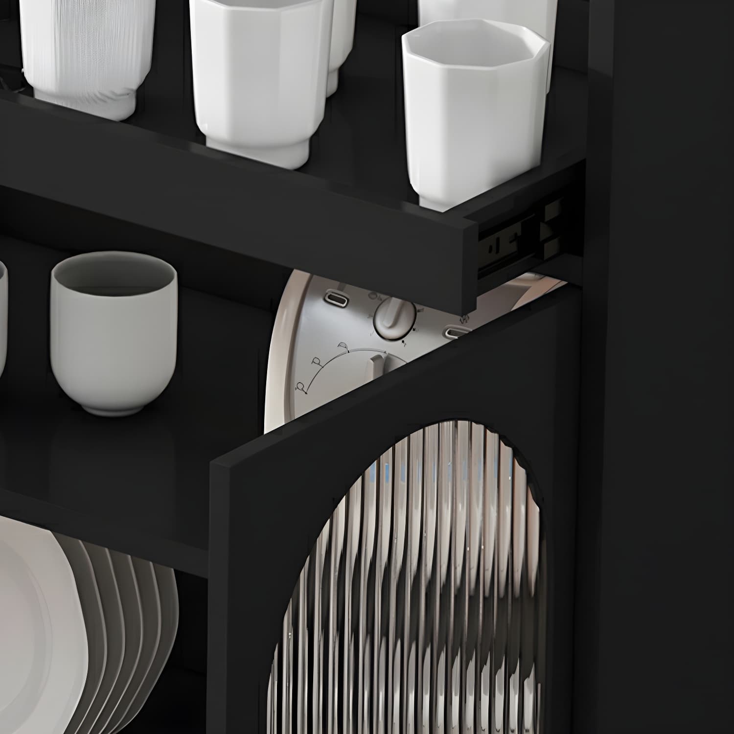 Modern Wood Buffet Sideboard with Stone Countertop and Glass Doors - image 9