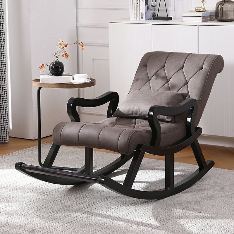 Traditional Wooden Rocking Chair with Tufted Upholstery and Track Arms - image 3
