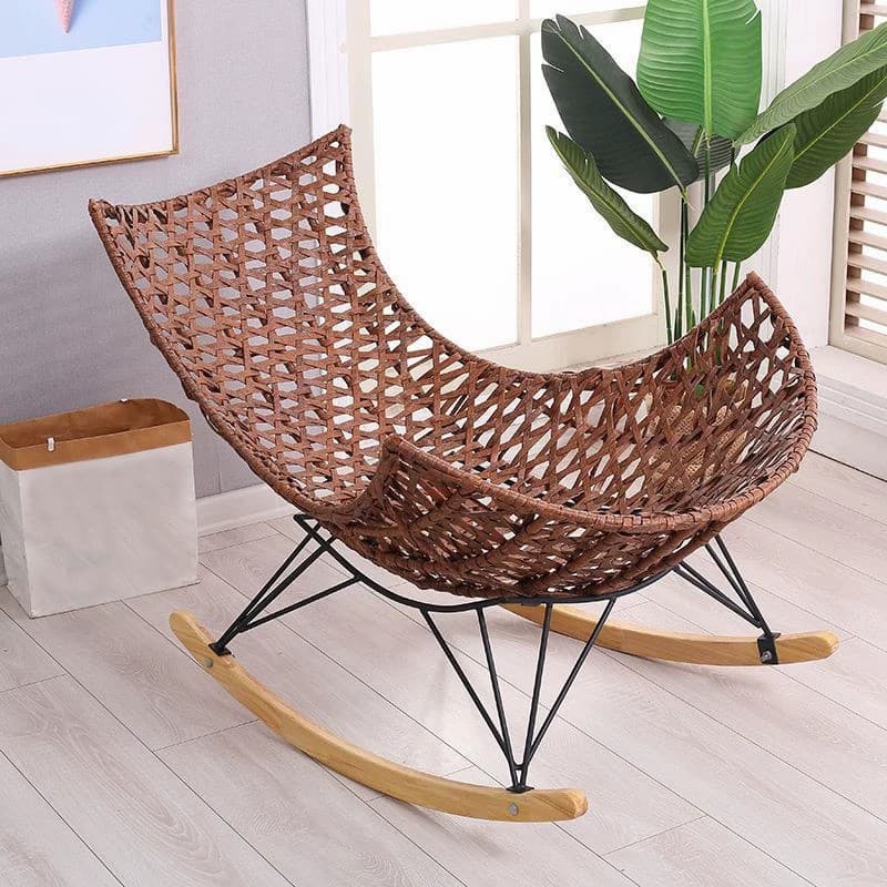 Stylish Wicker & Rattan Rocking Chair with Natural Wood Legs - Perfect for Modern Home Décor