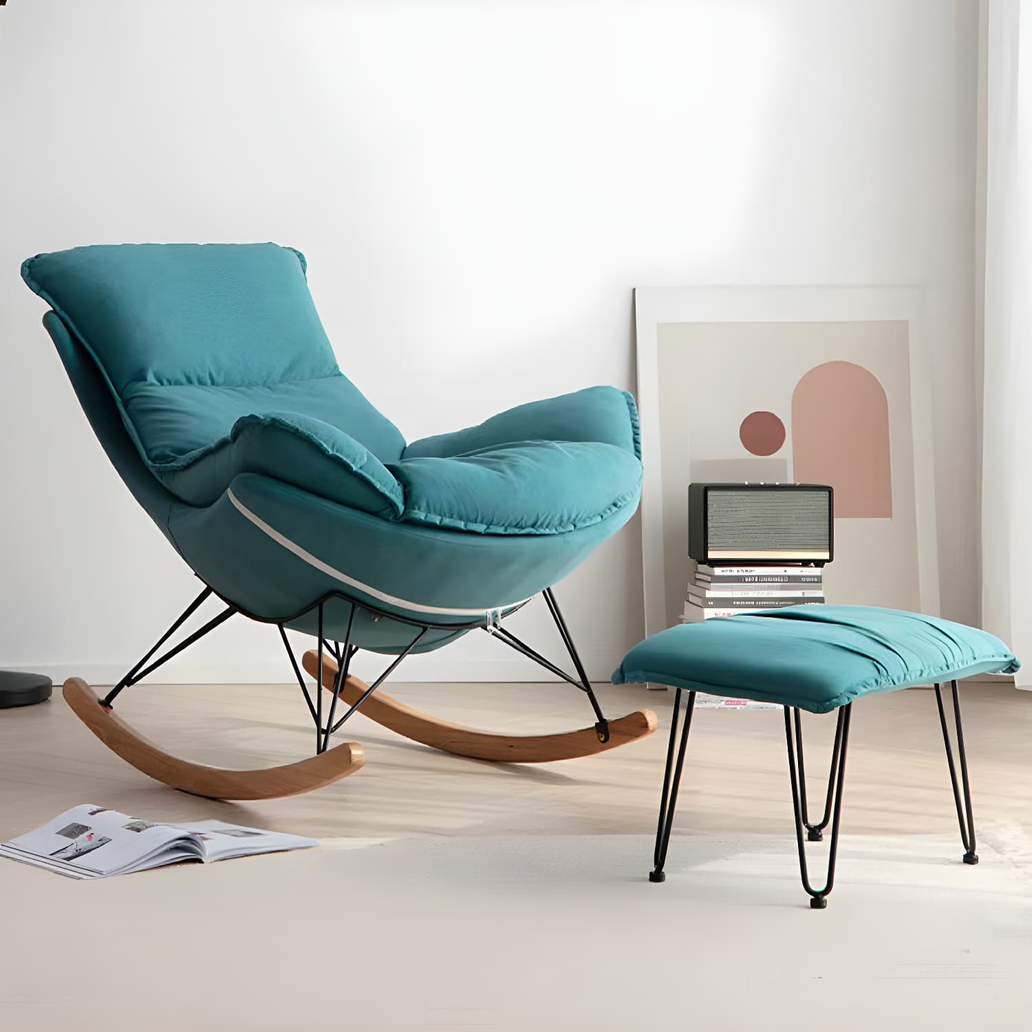 Stylish and Comfy Modern Rocking Chair with Natural Wood Legs and Slipcover