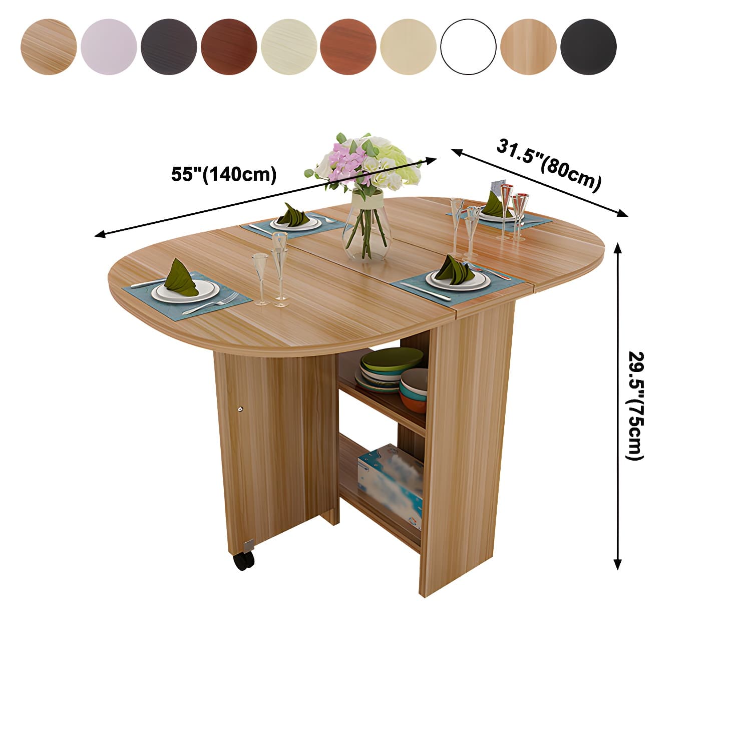 Solid Wood Mid-Century Modern Table Oval Solid Wood Top Table with Drop Leaf - image 17