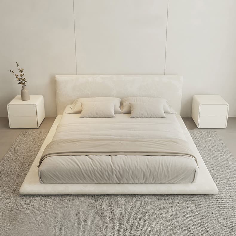 Modern White Upholstered Panel Bed with Included Headboard - Elegant Bedroom Centerpiece