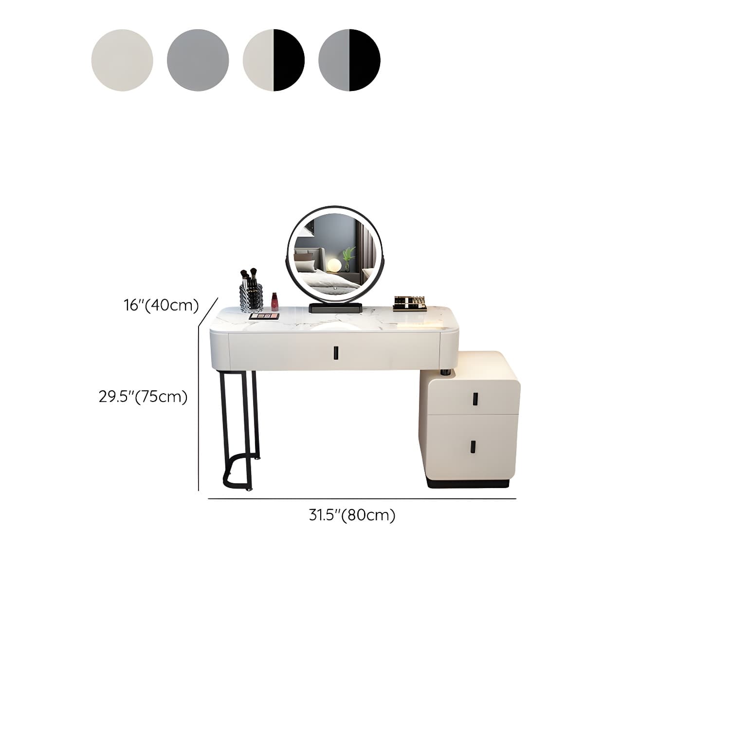 Modern Stone Top Makeup Vanity Desk with Solid Wood Storage Drawers - image 18
