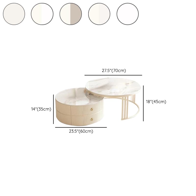 Steel Frame 2-Set Nesting Coffee Tables with Storage Drawers Glam Style Round Tables Standard Size - image 11