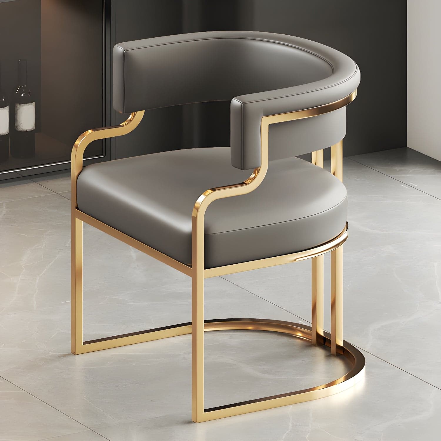 Upholstered Low-Back Arm Chair with Faux Leather and Brass/Gold Legs in Glam Style - image 6