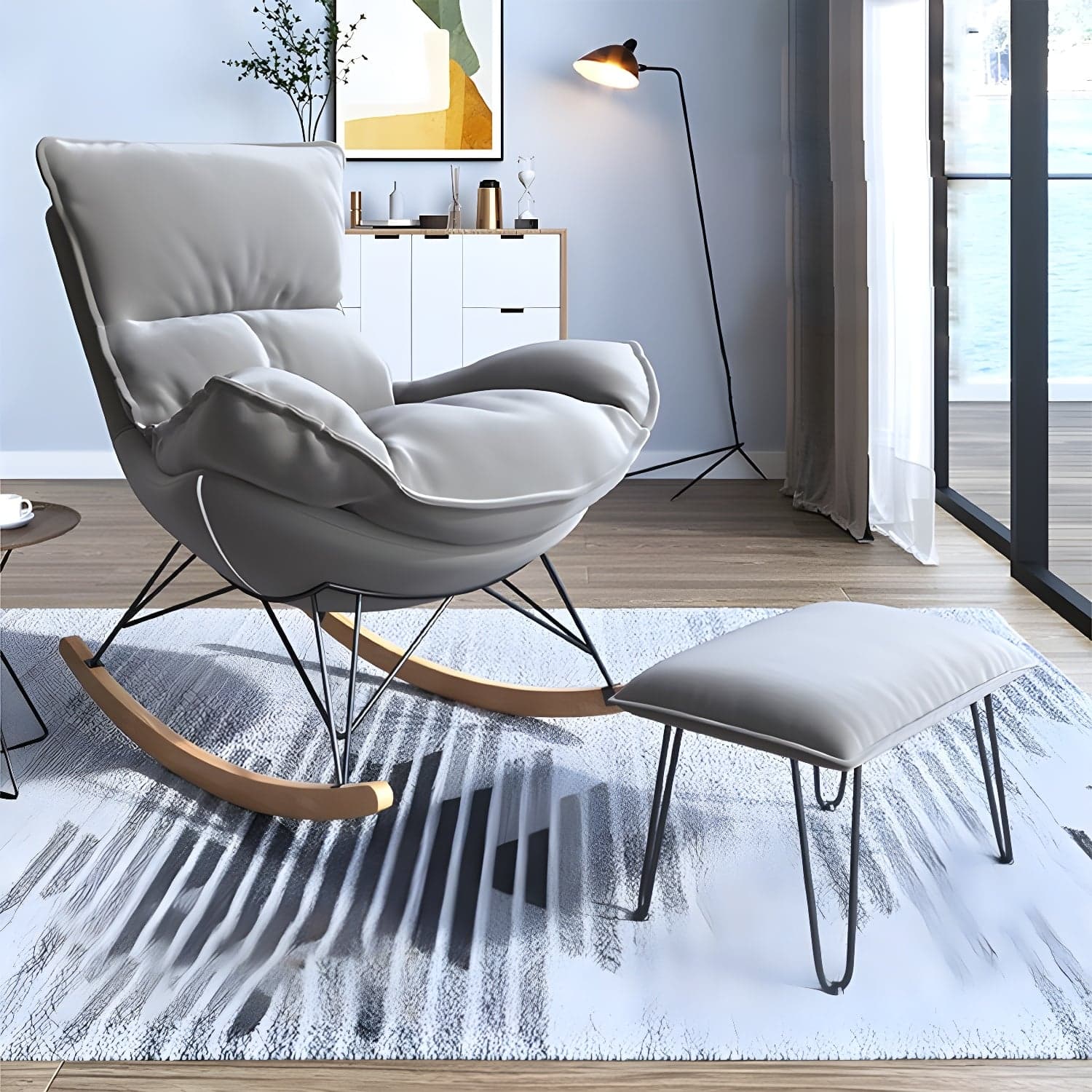 Contemporary Rocking Accent Chair Antique Finish Rocking Chair with Ottoman - image 5