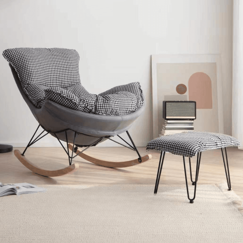 2-piece Stain Resistant Padded Rocking Accent Chair in Apricot Color with Footstool and Lumber Base in a Simple Style - image 3