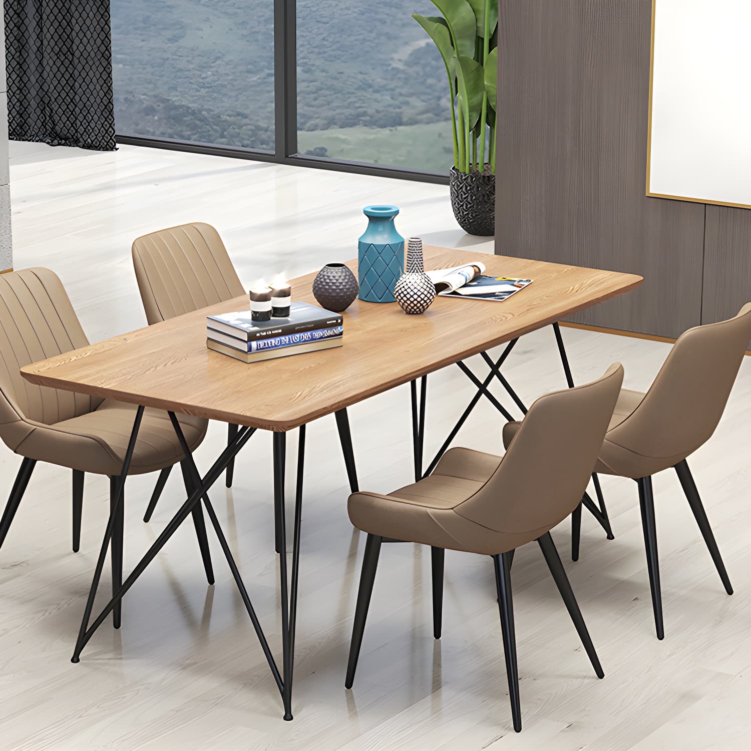 Metal Frame Dining Side Chair Faux Leather Upholstered Side Chair - image 8