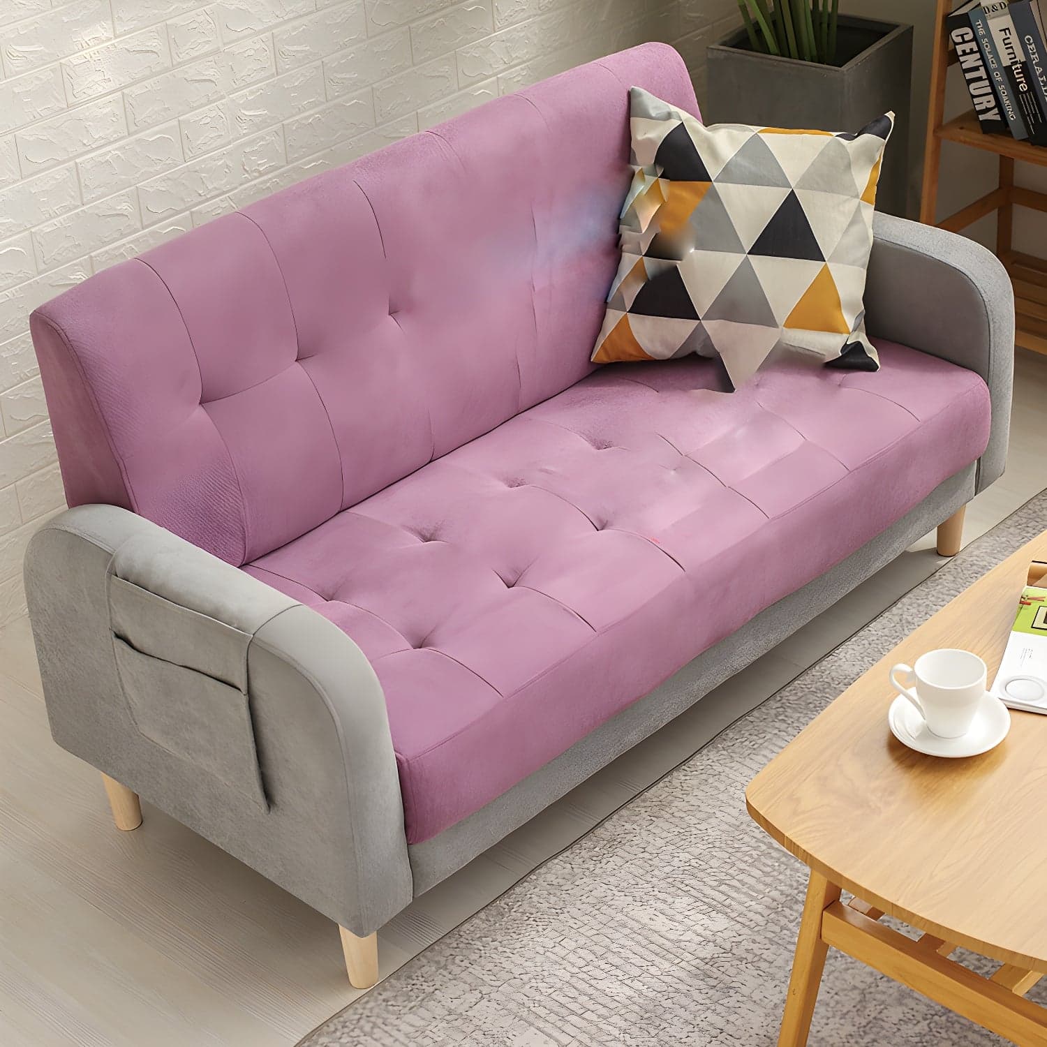Tufted Fabric Sofa with Four Wooden Legs Square Tufted Sofa for Bonus Room - image 12