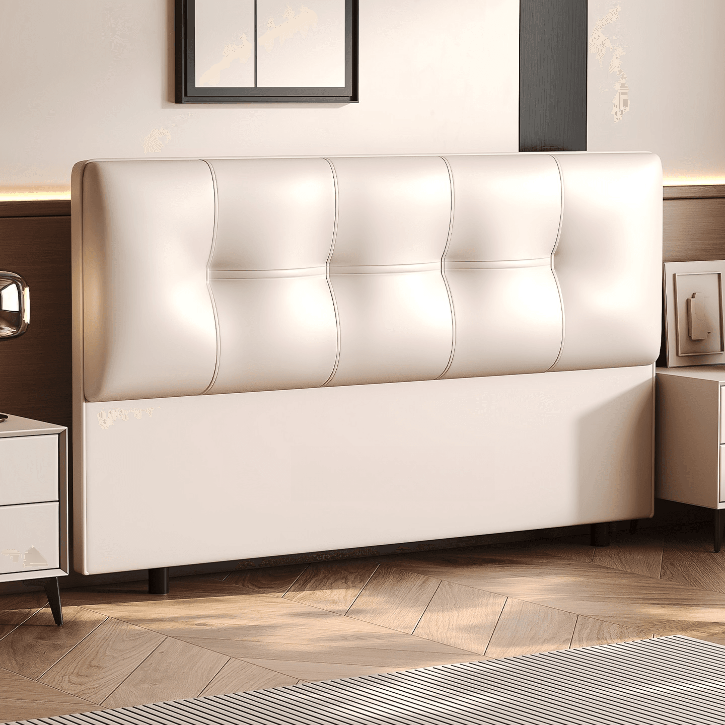 Simplistic Style Panel Headboard with No Distressing, Piled Tufted Rectangular Design for King/Queen/Full Bed, Featuring Sponge Upholstery and Standard Height - image 3