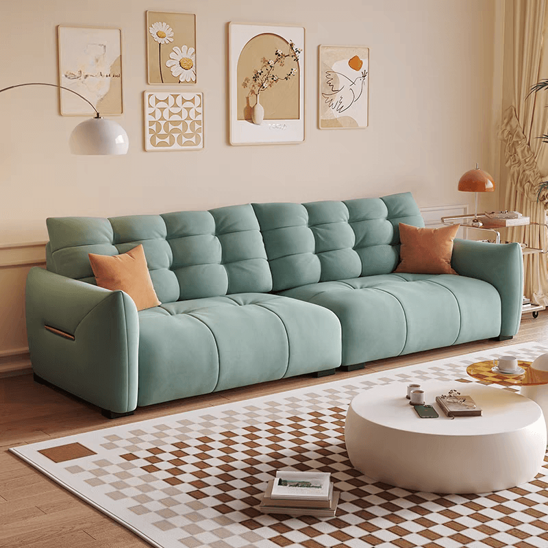 Tear Resistant Standard Sofa with Pu/Flannel Upholstery in Black/White/Light Green - image 6