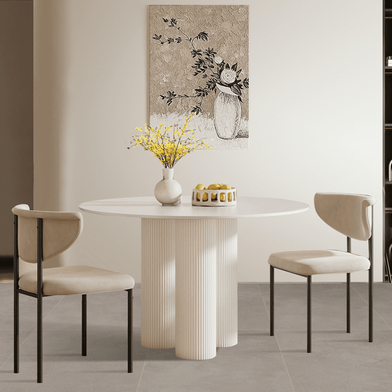 Ribbed Leg Circular-shaped Sintered Stone Dining Table with a Fixed Table Top for 2/for 4 in a Modern Simple Style - image 10