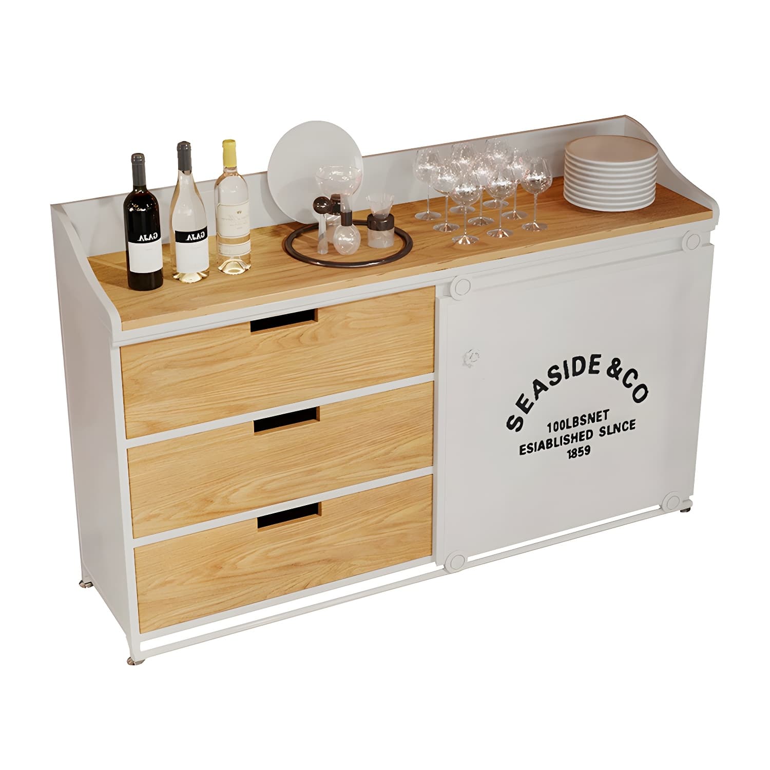 Industrial Metal Sideboard with Drawers, Cabinets, and Open Storage - 3 Drawers, 1 Interior Shelf - image 14