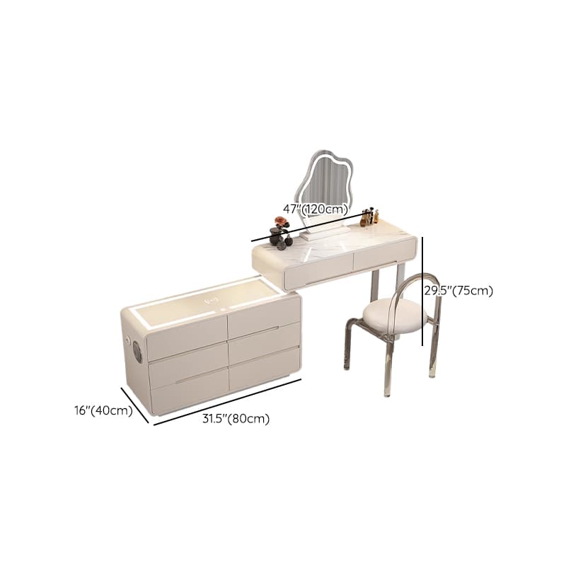 Simplistic Large Vanity Set with Stone Table Top, Clear Seating, 8 Drawers, and Mirror Lights - image 10