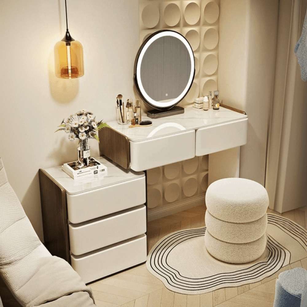 Large/Standard Stone Vanity Set with White Seating, 8/5 Drawers, Mirror Lights, and Scalable Lighting - image 4