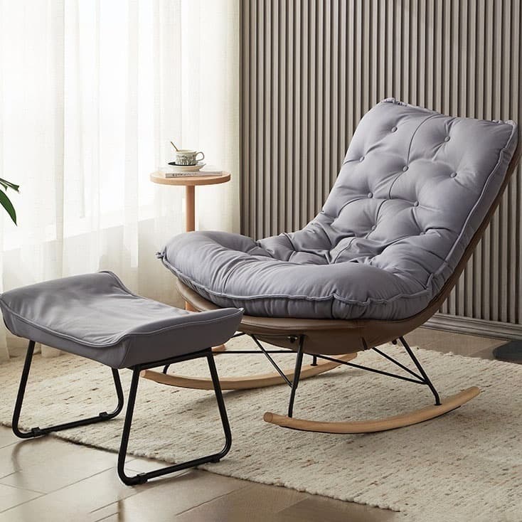 Modish Sand Ash Upholstered Rocking Accent Chair with Spindle Back and Stain Resistant