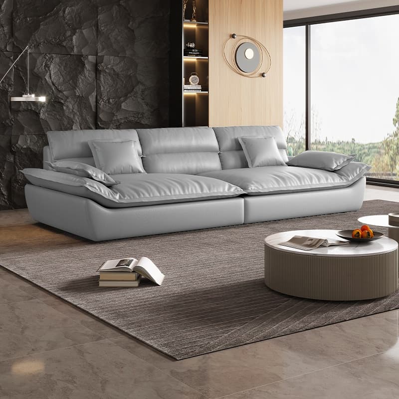 Contemporary Scratch-tolerant Solid Color Standard Sofa in Dark Gray/White/Light Blue, Seats 5 with 2 Pillows - image 7