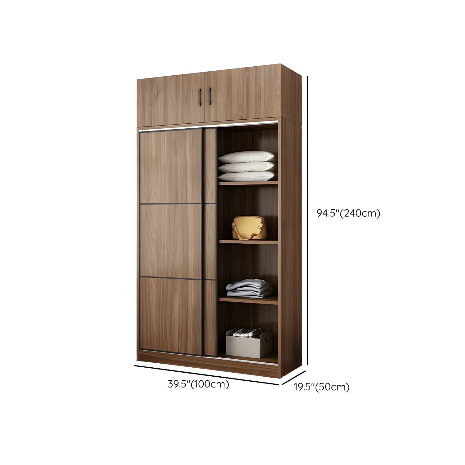 Non-Adjustable Traditional Brown Wood Wardrobe Armoire with Sliding Doors & Soft Close Drawers - image 15