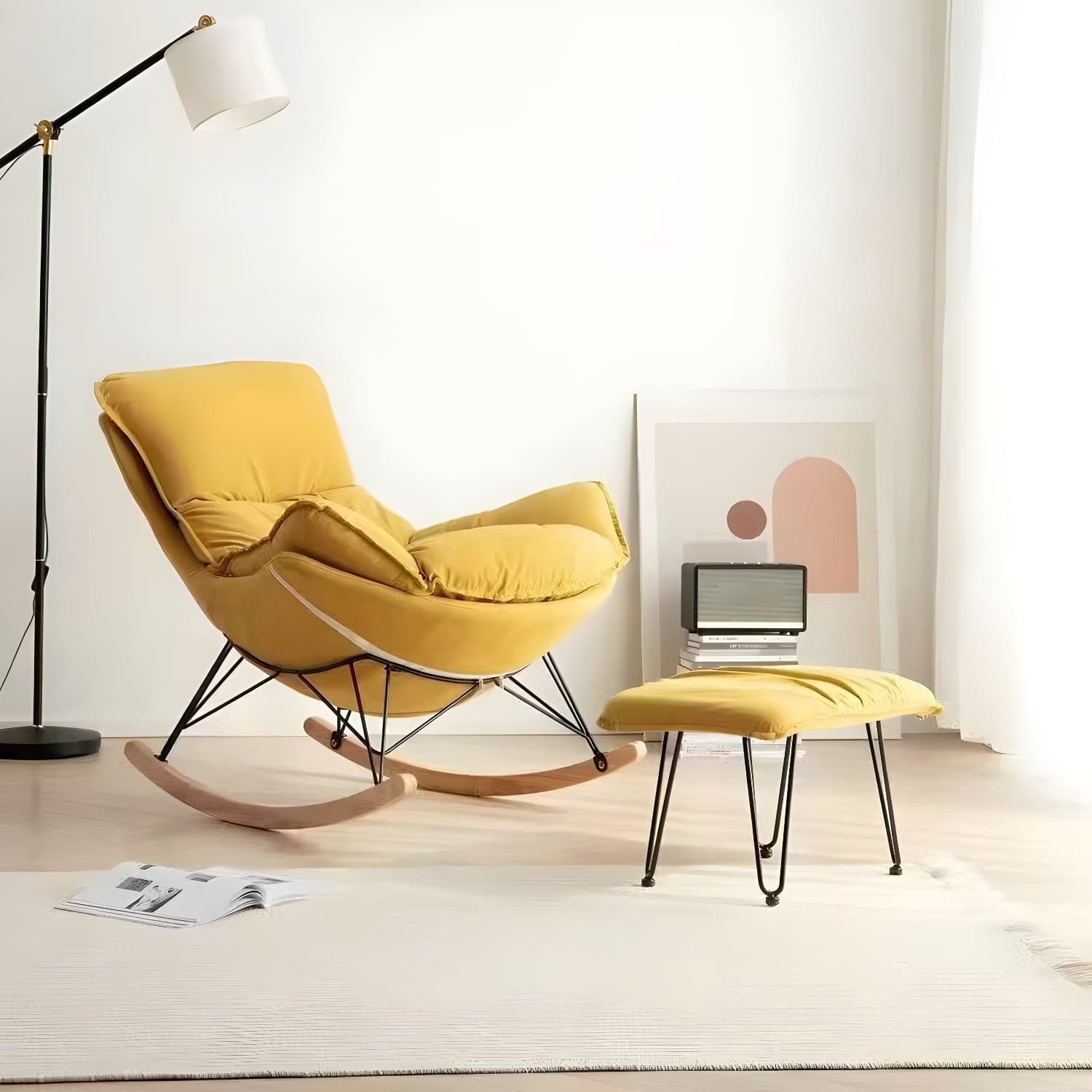 Contemporary Indoor Rocking Chair with Sled Legs and Spindle Back - image 8