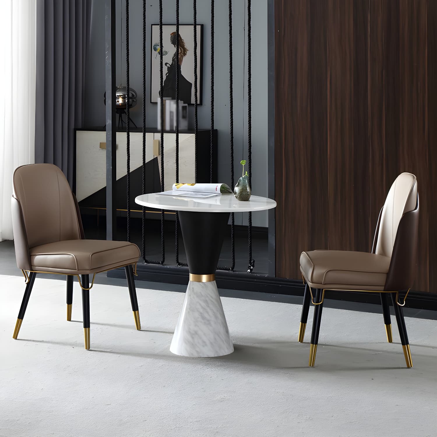 Metal Traditional Luxury Round Table Marble Top Indoor Table with Pedestal - image 10