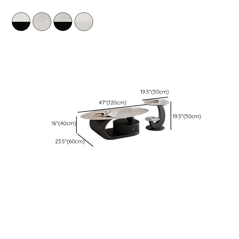 Modern Farmhouse Bunching/Single Coffee Table with Chalk Oval Slate Top, Plinth Base, and 1 Drawer - image 13
