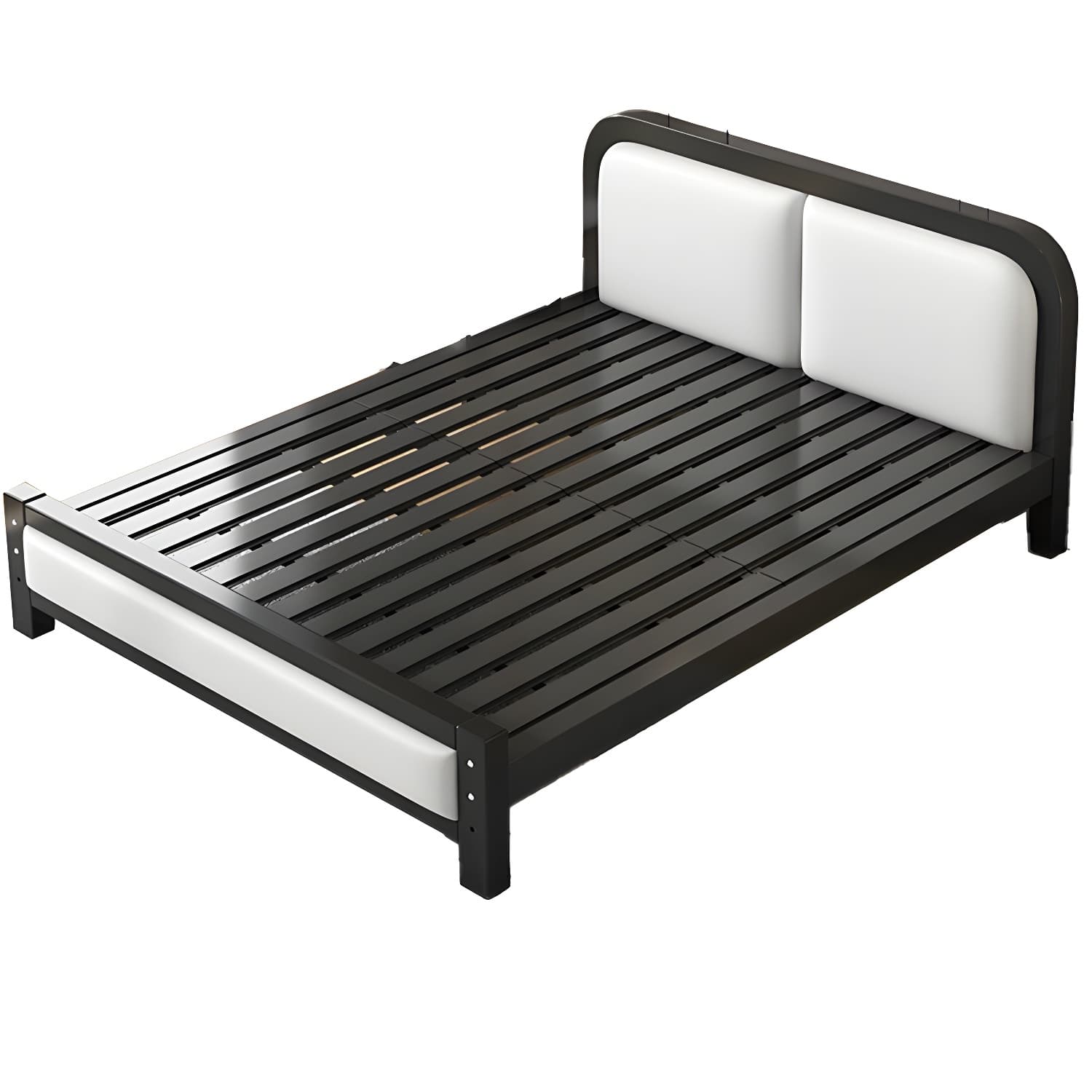 Modern Metal Panel Bed in White/Midnight Black with Easy Assembly - image 7