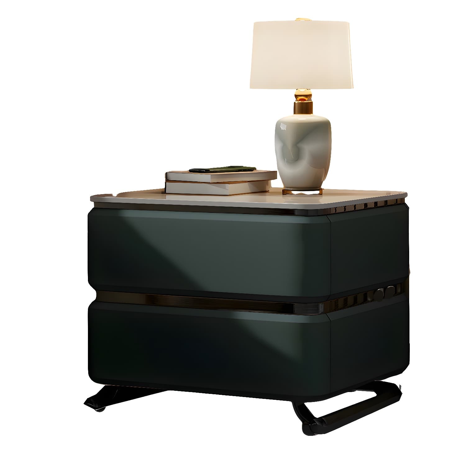 Small Modern Faux Leather Nightstand with Drawer Storage in Stone Finish - image 27