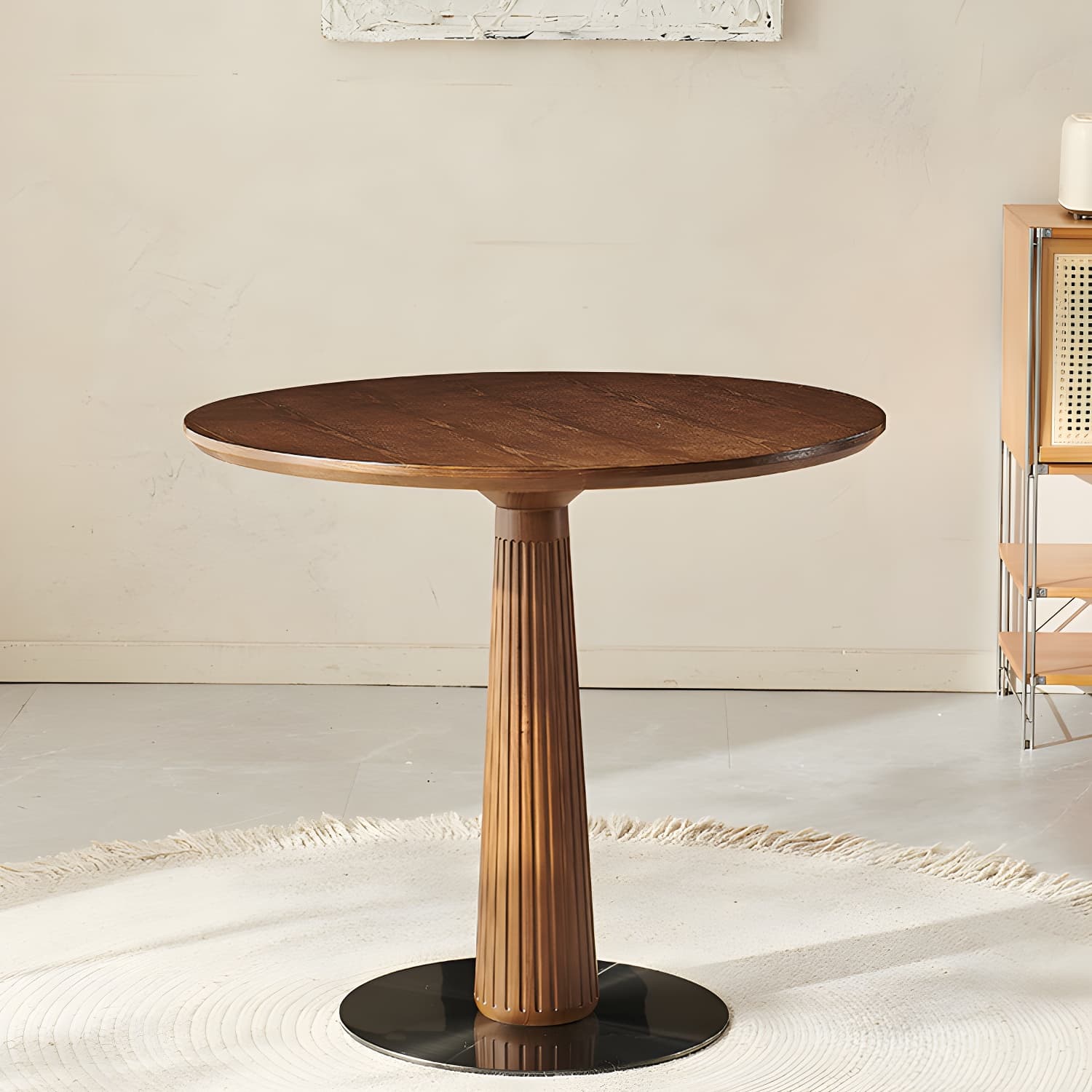 Contemporary Round Brown Ash Top Dining Table with Wood Pedestal - image 3