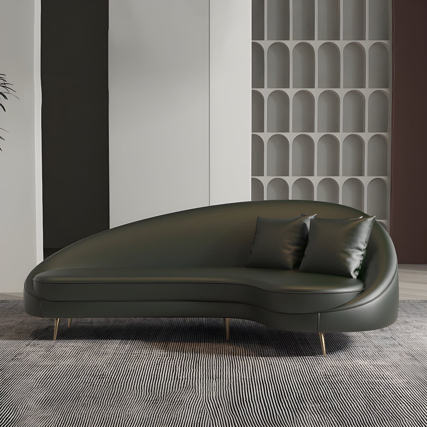 Faux Leather Curved Sofa Contemporary Sloped Arm Sofa for Living Room - image 6