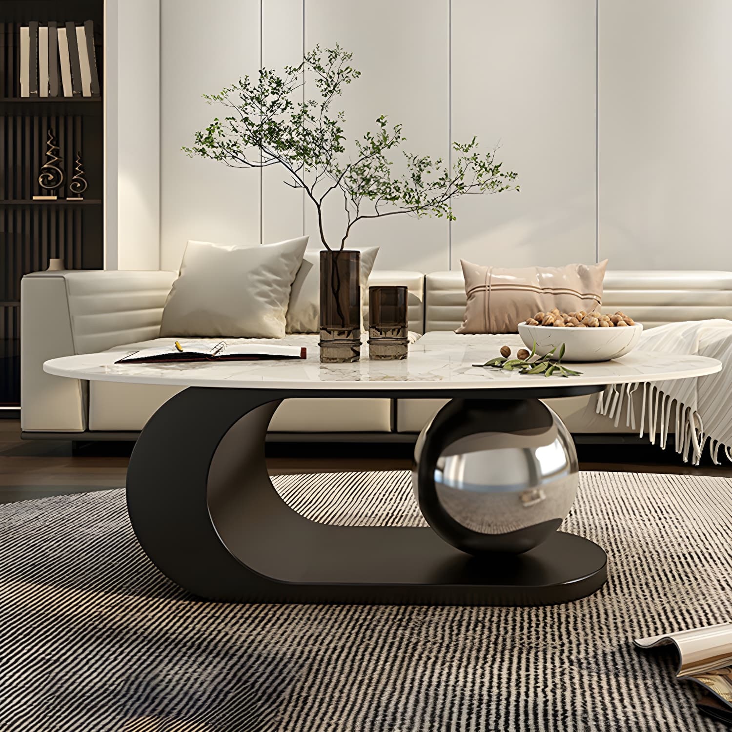 14"H Glam Coffee Table Slate Oval Pedestal Coffee Cocktail Table - image 3