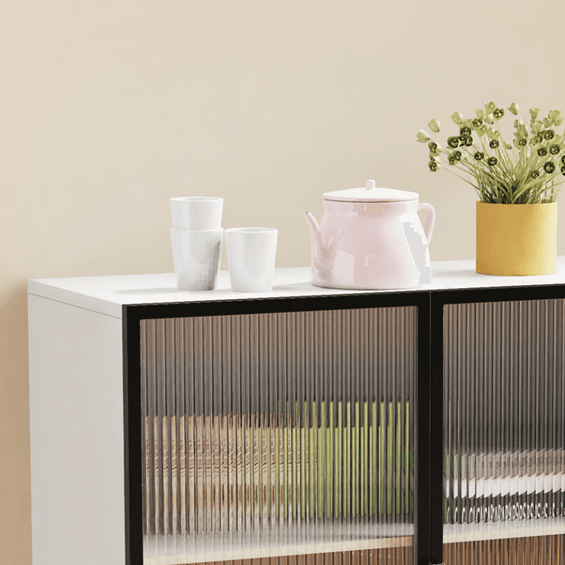 Contemporary Metal Floor-mounted Sideboard with Vertical Glass Doors - image 11
