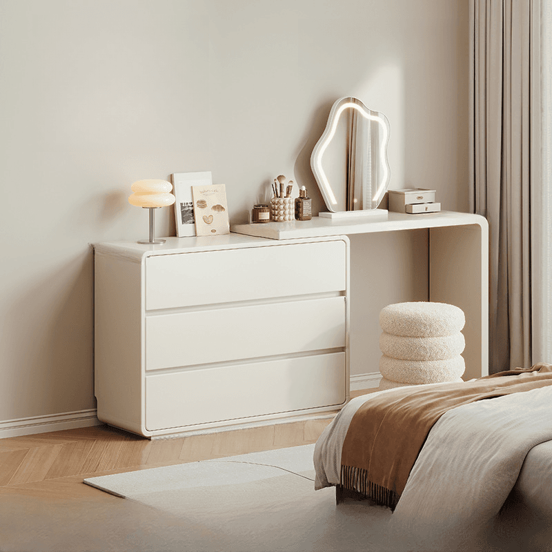 Large Vanity Set with Lumber Table Top, White Seating, 6/3 Drawers, Light Up Mirror, Chair, and Scalable Design - image 5