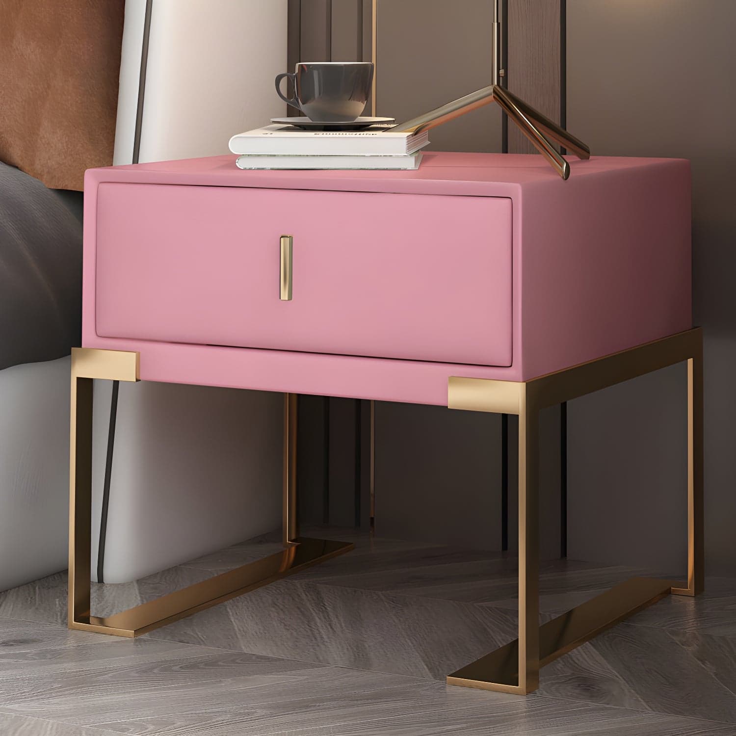 Faux Leather Nightstand 1-Drawer 21 Inch Tall Modern Legs Included Night Table - image 18