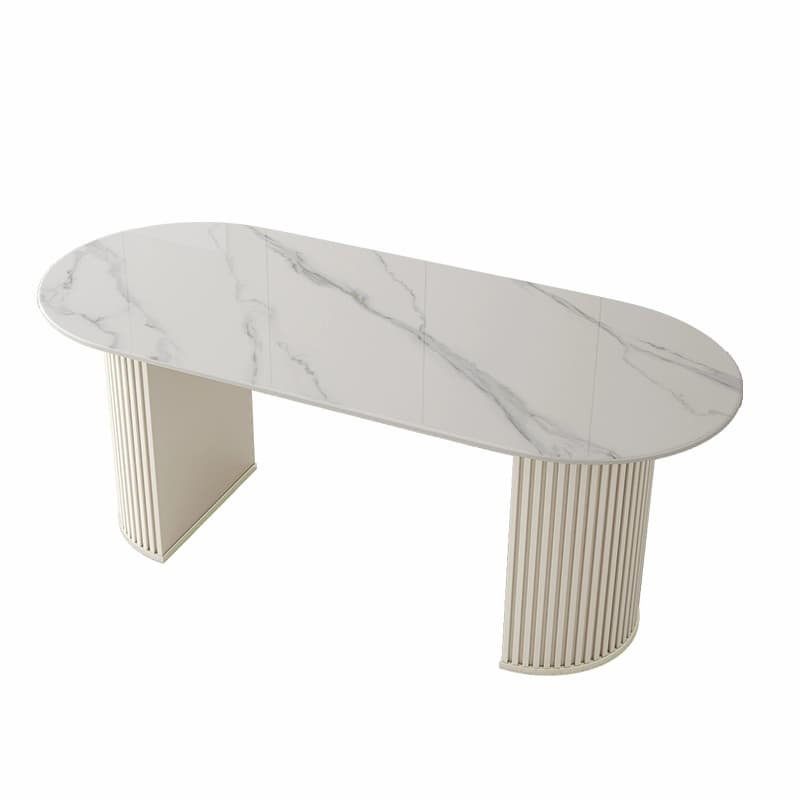 White Stone Top Oval Dining Table with Metal Legs for Dining Room - image 7