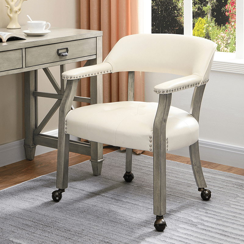 Sturdy Dining Room Arm Chair with Rollers, Decorative Nailhead, and Outlined Frame - image 11