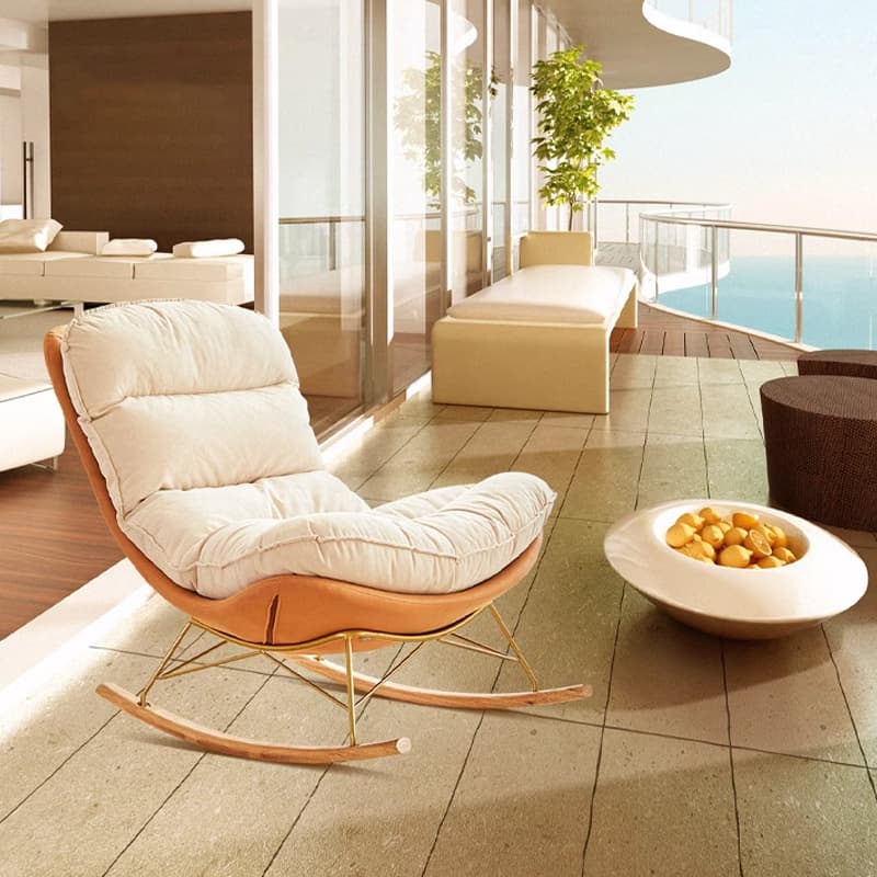 Trendy Faux Leather Upholstered Rocking Chair Couch with Footstool , Spindle Back and Resistant To Dirt - image 20