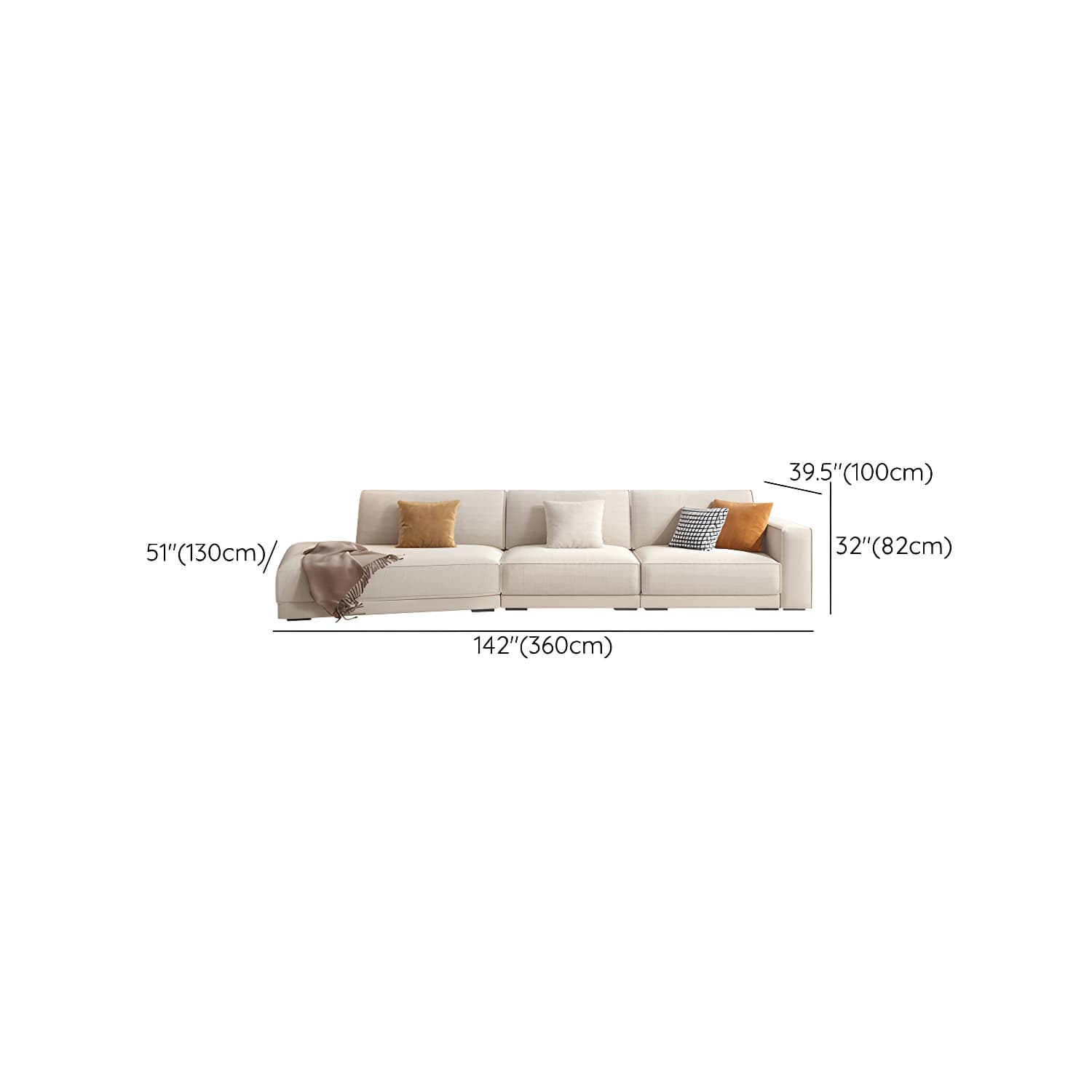 Modern Beige Linen L-Shape Sofa Chaise with Square Arm in Wood Frame - image 19