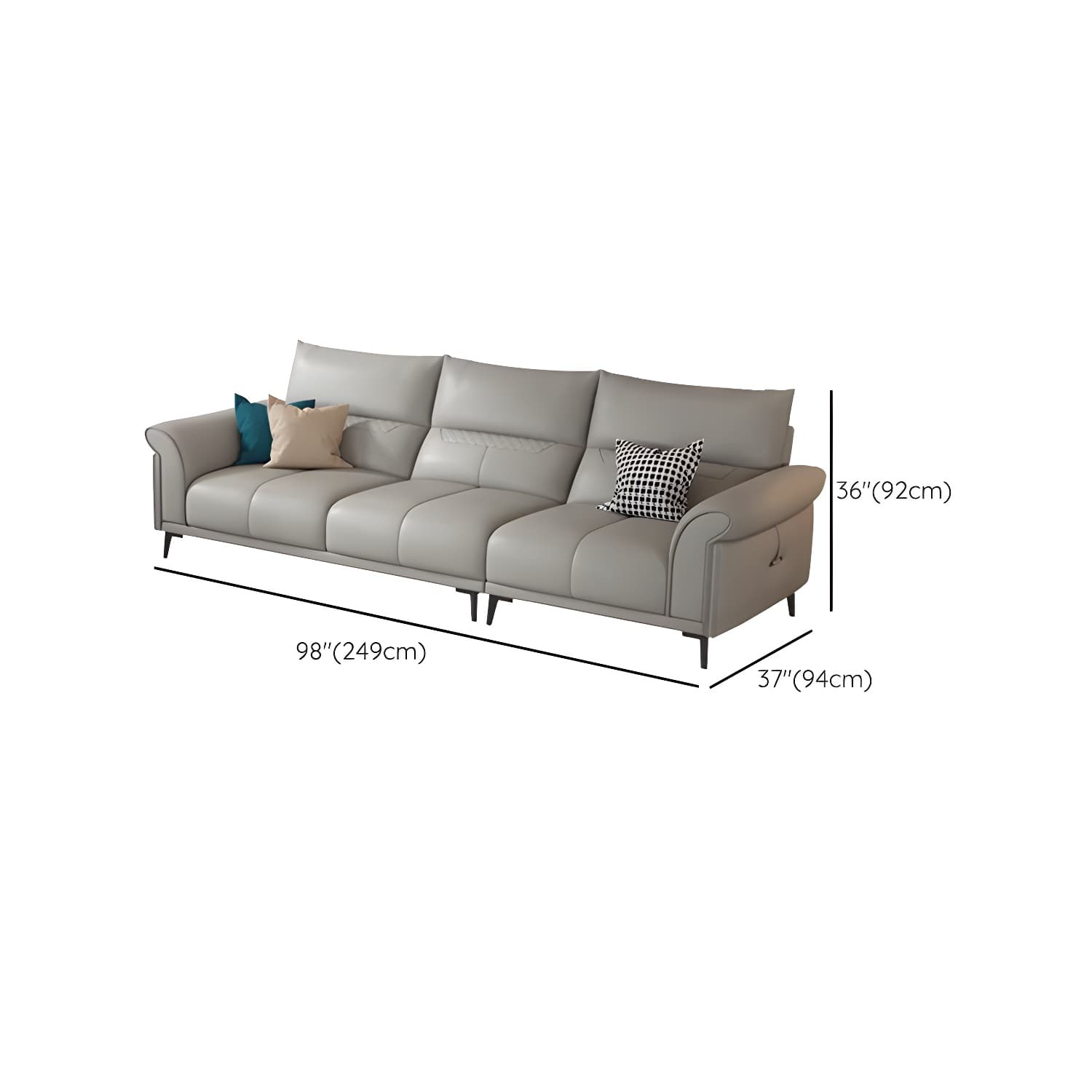 Modern Gray Genuine Leather Stationary Sectional Sofa with Flared Arms - image 11