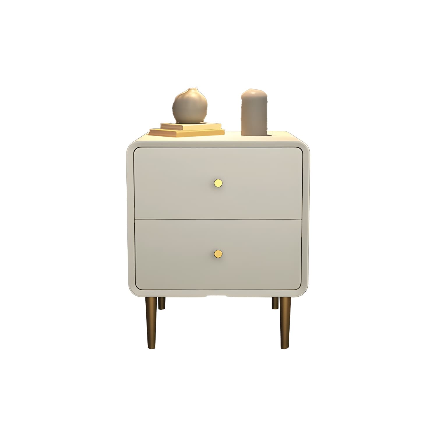 Glam Pine Wood Nightstand with Leather Countertop and 2 Drawers - Small Size - image 15